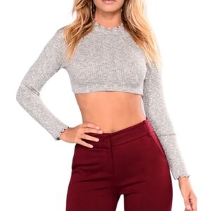 Fashion Nova Cropped Sweater Lightweight Hi Neck Metallic RUNS SMALL.